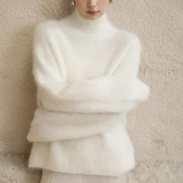 Gray Mohair Turtleneck Sweater For Women Hover Image