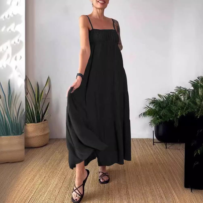 Women's Solid Color Casual Chest Wrap Pleated Suspender Dress Hover Image