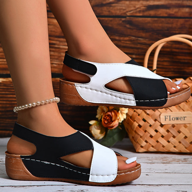 Colorblock-crossed  Wedges Sandals Summer Fashion Fish Mouth Platform Roman Shoes For Women Main Image