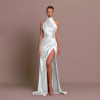 Satin One-shoulder Trailing Dress For Women