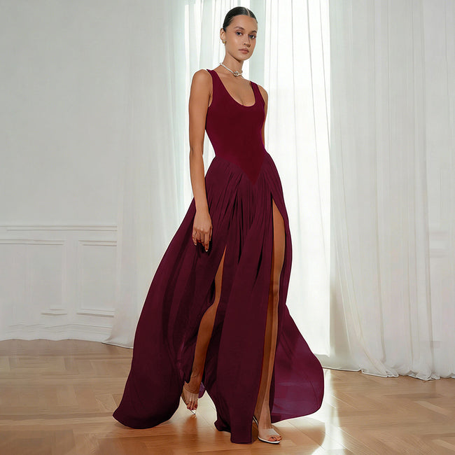 Sleeveless Patchwork Chiffon Dress For Women Hover Image