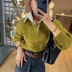 False Two-piece Patchwork Shirt Sweater Women