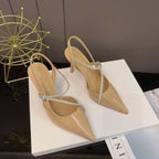French Style Patent Leather Nude Rhinestone Closed Toe Sandals For Women, 2026 Summer New Arrival Versatile Stiletto Pointed Toe Elegant High Heels