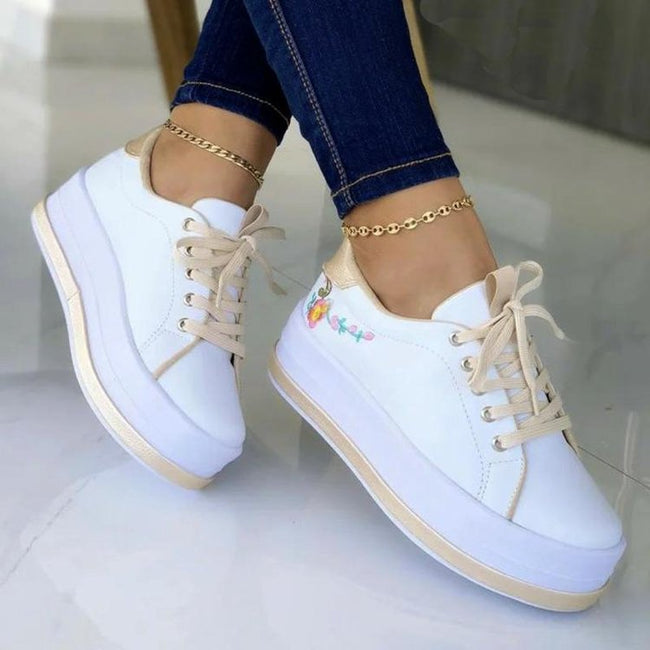 Flowers Embroidery Sneakers For Women Platform Shoes Main Image