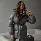 Drawstring Slim-fit Jacket Hooded Zipped Comfortable Thermal Cotton-padded Coat