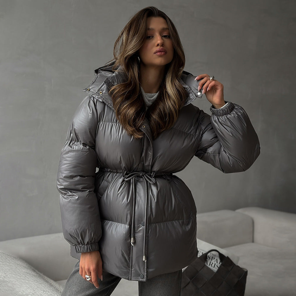 Drawstring Slim-fit Jacket Hooded Zipped Comfortable Thermal Cotton-padded Coat