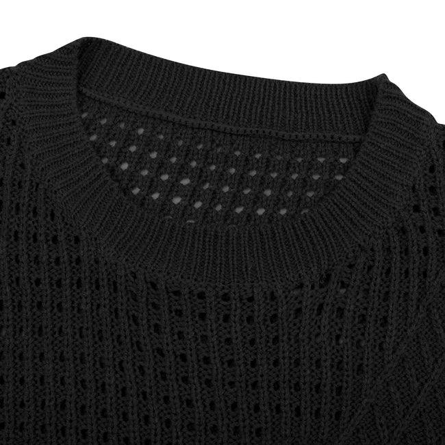Round Neck Long Sleeve Hollow Knit Sweater Women Loose Sweater Winter Main Image