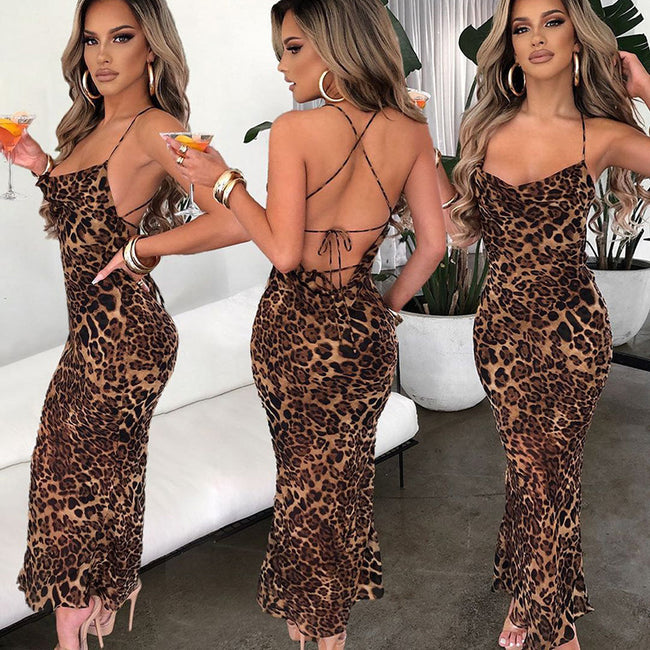 Printed Lace Up Slim Fit Long Dress Hover Image