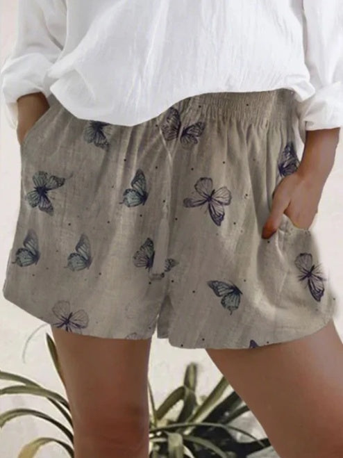 Printed Elastic High Waist Shorts Women Hover Image