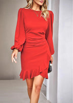 Puff Sleeve Solid Color Sheath Dress Women