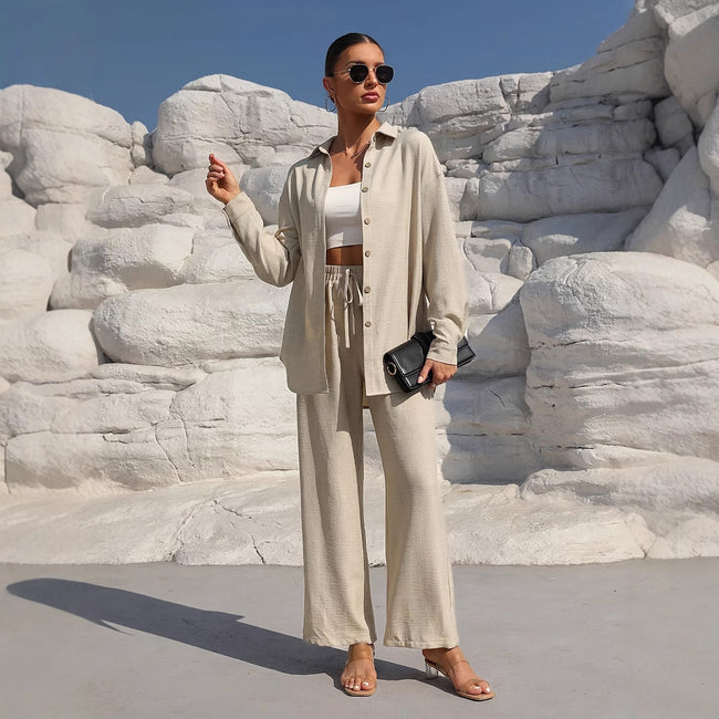 Fashion Graceful Plus Size Women's Long Sleeve Cardigan Two-piece Set Casual Solid Color Suit Hover Image