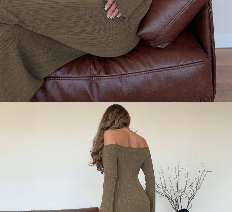 Solid Color One-shoulder Dress Women