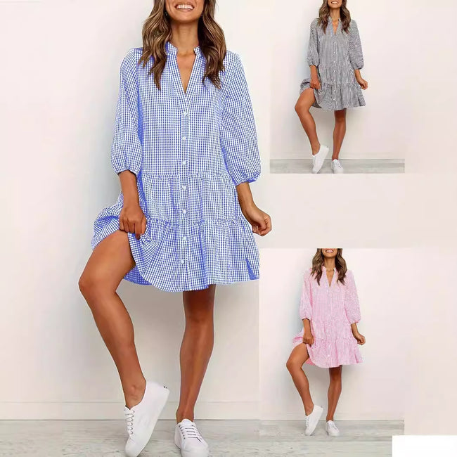Fashion Simple Loose Plaid Dress Women Hover Image