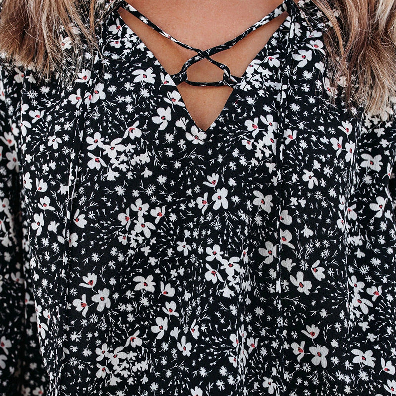 European And American Women Floral Long-Sleeved Loose Casual Shirt