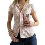 Fashionable And Comfortable New Striped Cinched Blouse Women