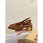 Square Toe Woven Toe Cap Slingback Sandals Women