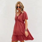 Fashion Women's Wear Summer Short Sleeve Solid Color Dress
