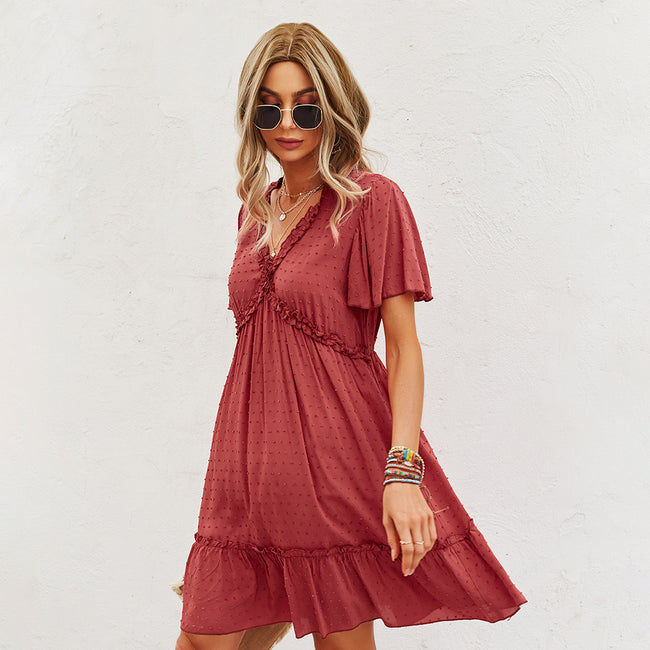 Fashion Women's Wear Summer Short Sleeve Solid Color Dress Main Image