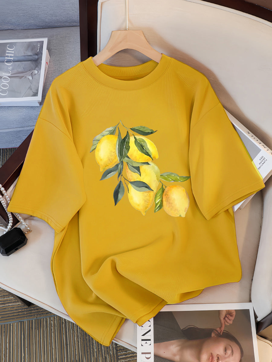 Creative Lemon Pattern T-Shirts Female Casual Soft Tops Fash