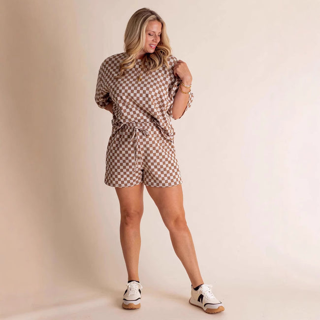 New Comfort Loose Leisure Suit Women's European And American Fashion Plaid Short-sleeved Shirt And Shorts Two-piece Set Main Image