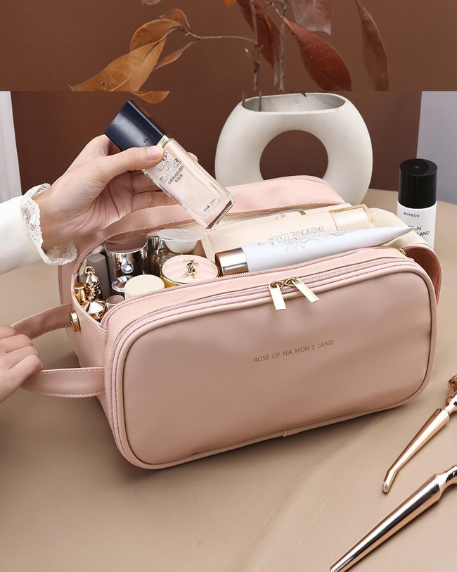 Travel Makeup Bag For Women, Large Capacity Cosmetic Organizer With Wide Opening, Waterproof Portable Toiletry Storage Bag For Easy Access Main Image