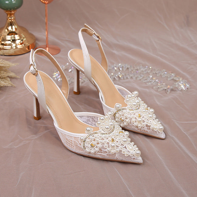 Women's Lace Fashion High Heels Pearls Hover Image
