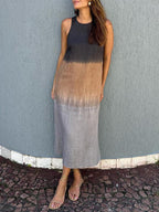 Summer Fashion Round Neck Sleeveless Color Matching Tencel Dress