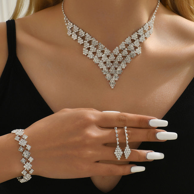 Diamond-shaped Jewelry Necklace Bracelet Earrings For Women Hover Image