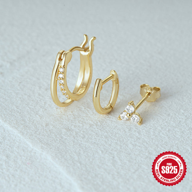 Fashion Double Layer Zircon Earings Set Women Hover Image