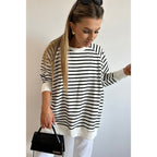 Striped Sweater Round Neck Pullover Top For Women