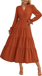 Autumn Layered Ruffled Flowy Long Dress