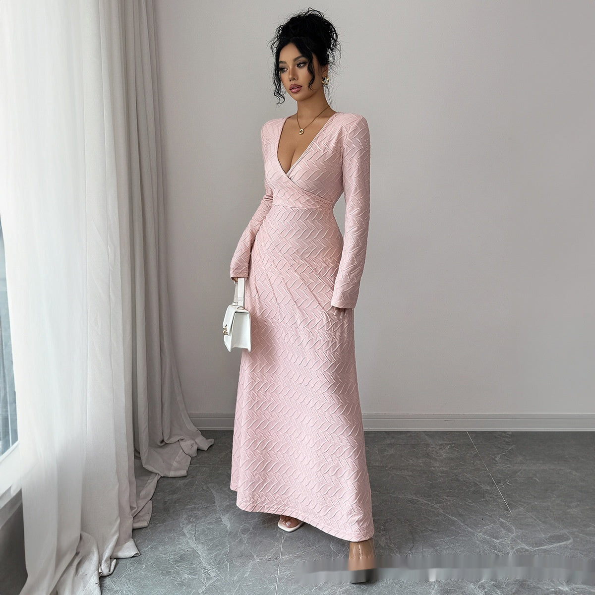 Deep V Long Sleeve Dress Women