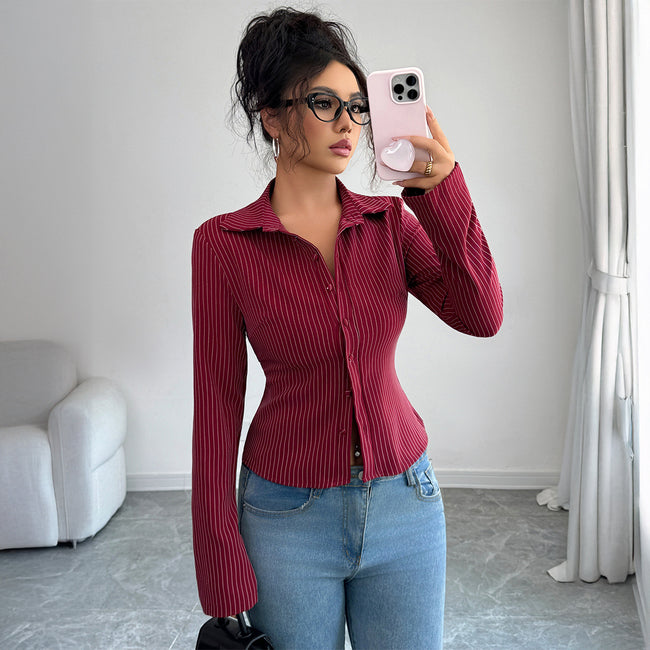 Fashion Striped Long Sleeves Cardigan Shirt Women Hover Image