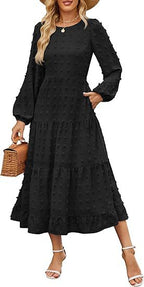Autumn Long Sleeve Dress Casual Round Neck