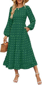 Autumn Long Sleeve Dress Casual Round Neck