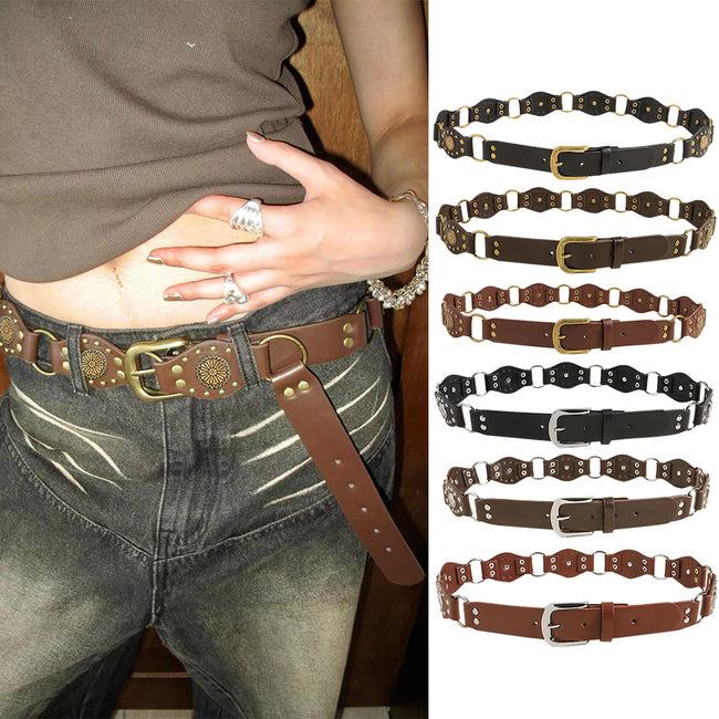 Vintage Belts For Both Men And Women With Handsome Riveted Metal Buckle Punk Hip Hop Fashion Accessories Hover Image