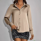 High-end Glossy Silk Blouse For Women Long Sleeves