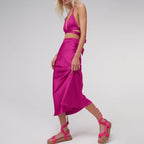 Halterneck Vest Set Lace-up Skirt Trousers Drape Satin Suit