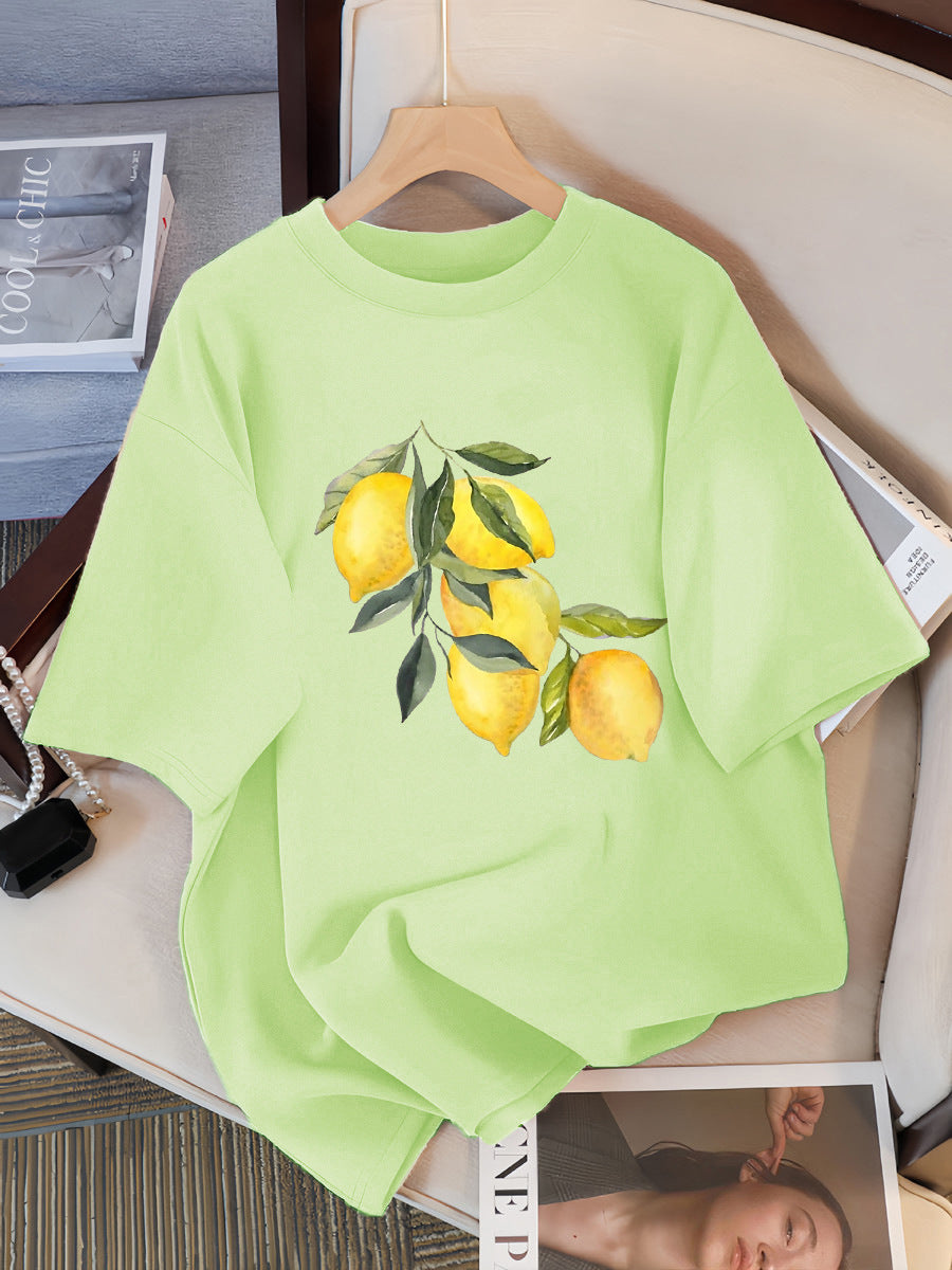Creative Lemon Pattern T-Shirts Female Casual Soft Tops Fash