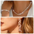 2PCS Glass Leaf Necklace Set Elegant Rhinestone Chain Necklace Bracelet For Women Fashion Luxury Jewelry Set
