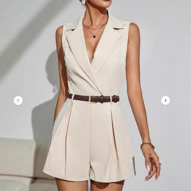 Elegant Commuter Pleated Short-Style Wide-Leg Jumpsuit Hover Image