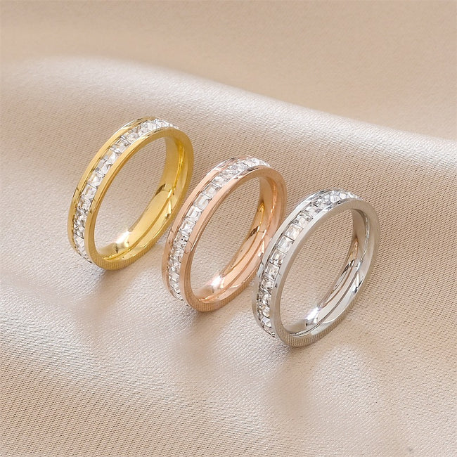 Fashion Rhinestones Rings Women Stainless Steel Ring Main Image