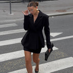 Womens Black Elegant Slimming Waist-Cinching Suit And Sheath Skirt Two-Piece Set