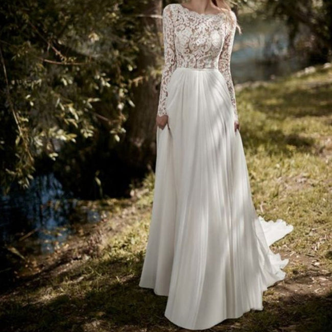 Women's Long Sleeve Bare Back Slimming Lace Wedding Dress Hover Image