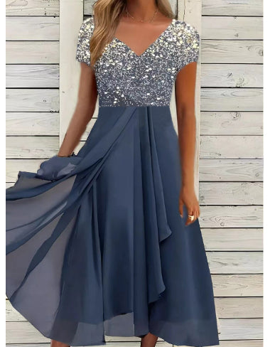 Chiffon Patchwork Floral Ladies Chiffon Dress