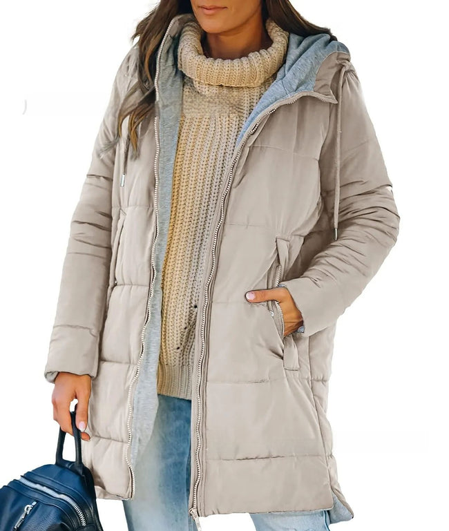 Women's Hooded Solid Color Pocket Long Cotton Jacket Coat Main Image