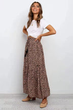 New Cotton Elastic High Waist Brown Leopard Print Large Skirt