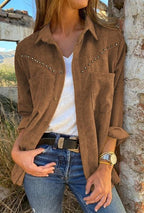 Rivet Long-sleeved Button Pocket Shirt Top Women