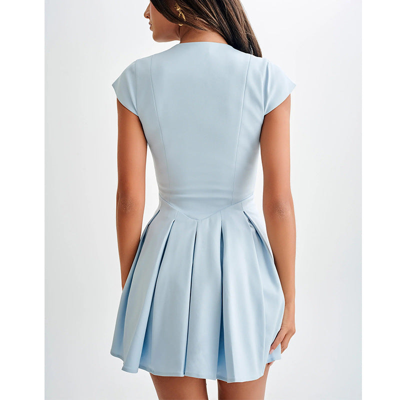 Women's French Fashion Pleated Skirt Elegant Slim High Waist Dress