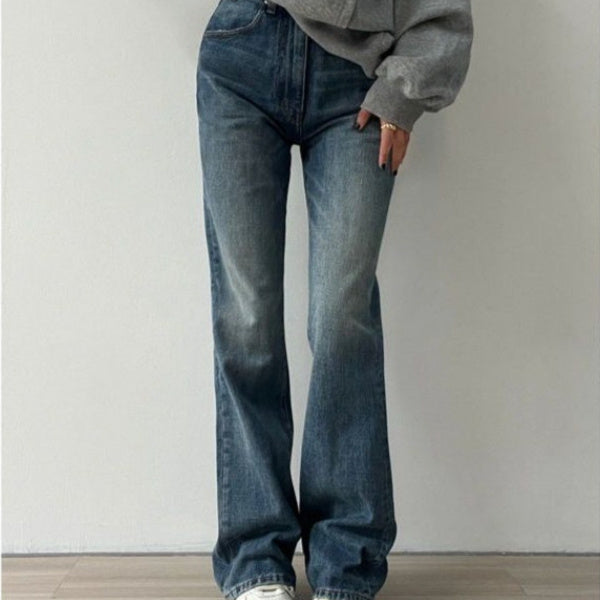 Flared Denim Jeans For Women Straight  Loose-fit Pants Retro Hover Image